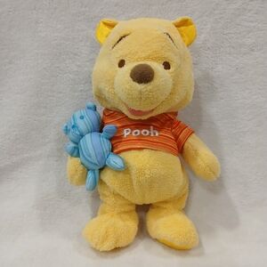Disney Winnie the Pooh Plush Teddy Bear Baby Rattle 9" Lovey Satin Crinkle Ears